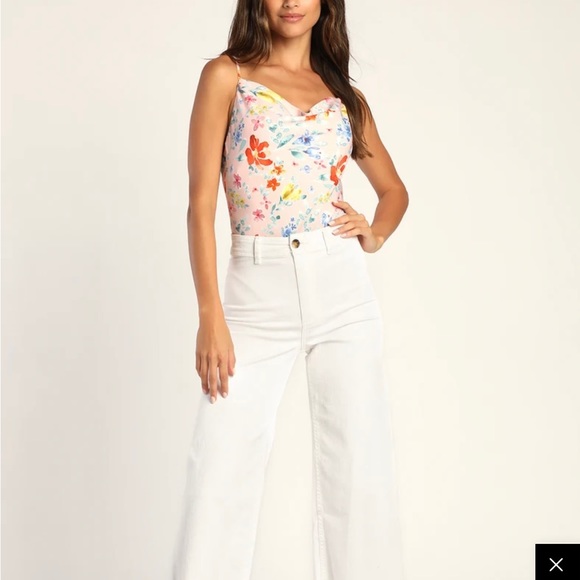 Botanical Bombshell Pink Floral Print Cowl Neck Bodysuit - Picture 4 of 9